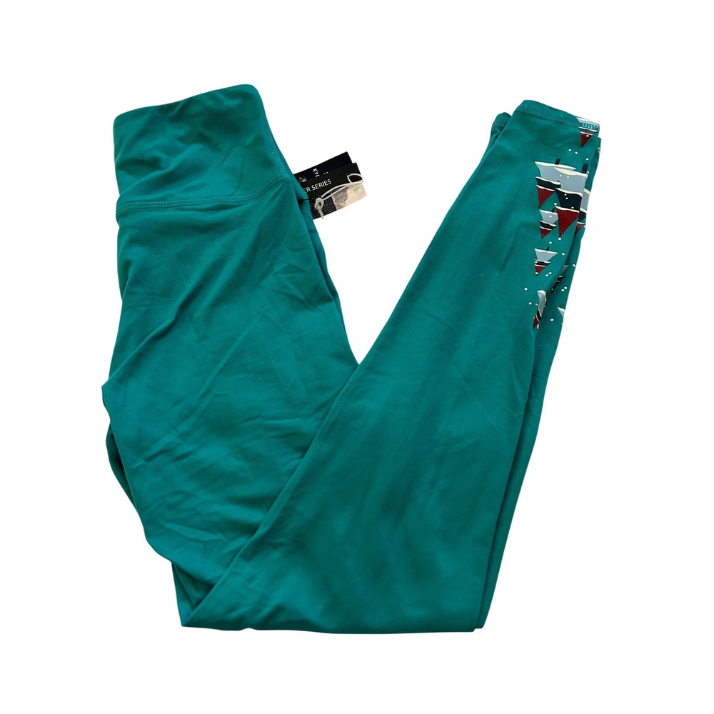 Kyodan Teal Christmas Trees Leggings Pants P/S Moisture Wicking Breathable